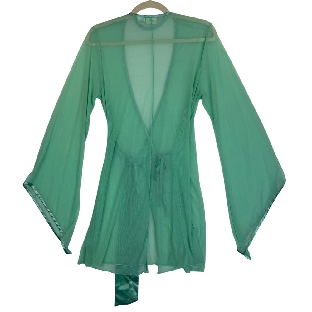 Vtg Frederick's of Hollywood Sheer Robe Mint Green Bell Sleeve RomanticSz M - Picture 2 of 9